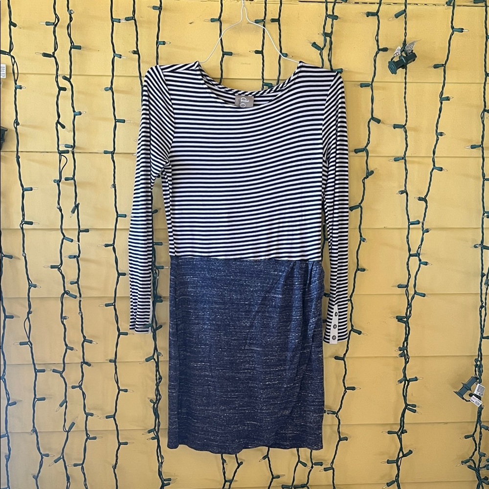 Dolan Navy and White Striped Long Sleeve Dress